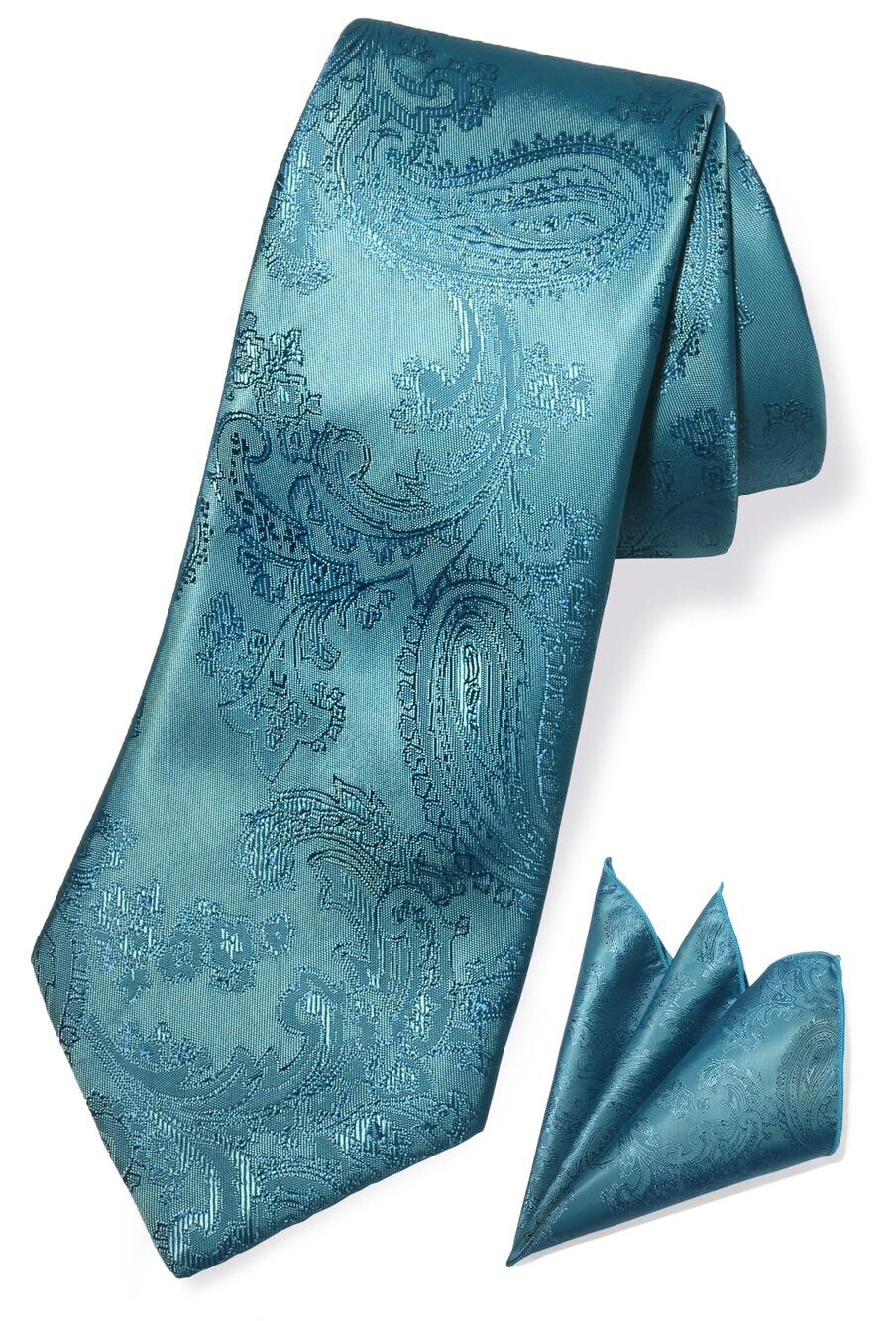 1368 Teal Tie Turquoise Ties Paisley Neckties and Pocket Squares Set